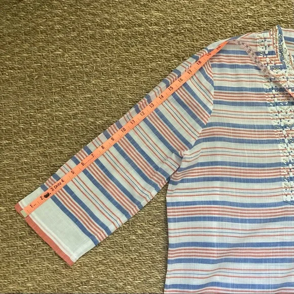 MICHAEL Michael Kors Beaded Tunic, White w/ Red & Blue Strip… - Picture 11 of 12